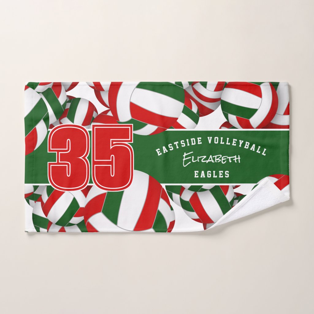 Lots of volleyballs team colors gifts red green hand towel