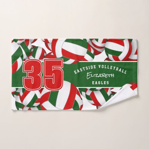 red green team colors volleyballs hand towel with team name