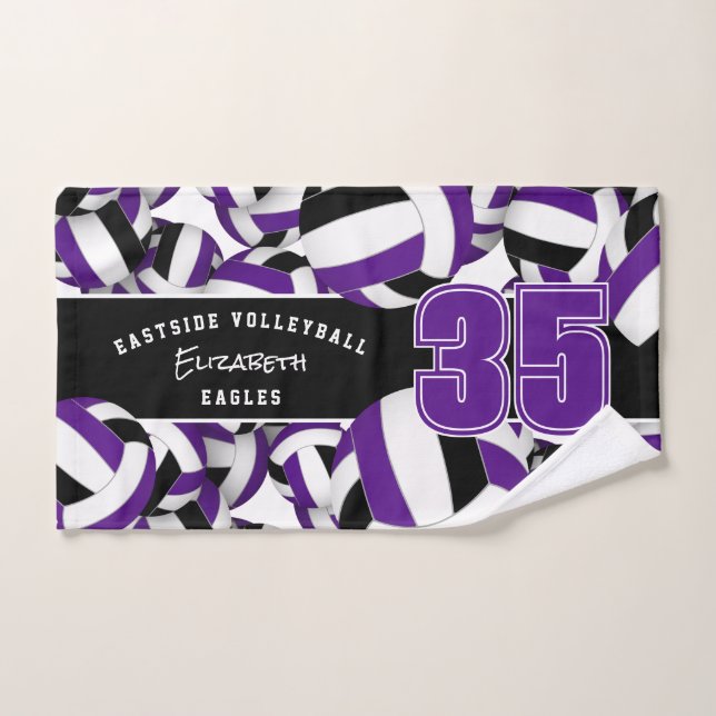 Lots of volleyballs purple black team colors hand towel  (Hand Towel)