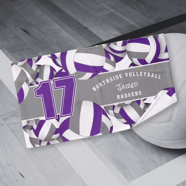 Lots of volleyballs purple gray team colors hand towel  (Creator Uploaded)