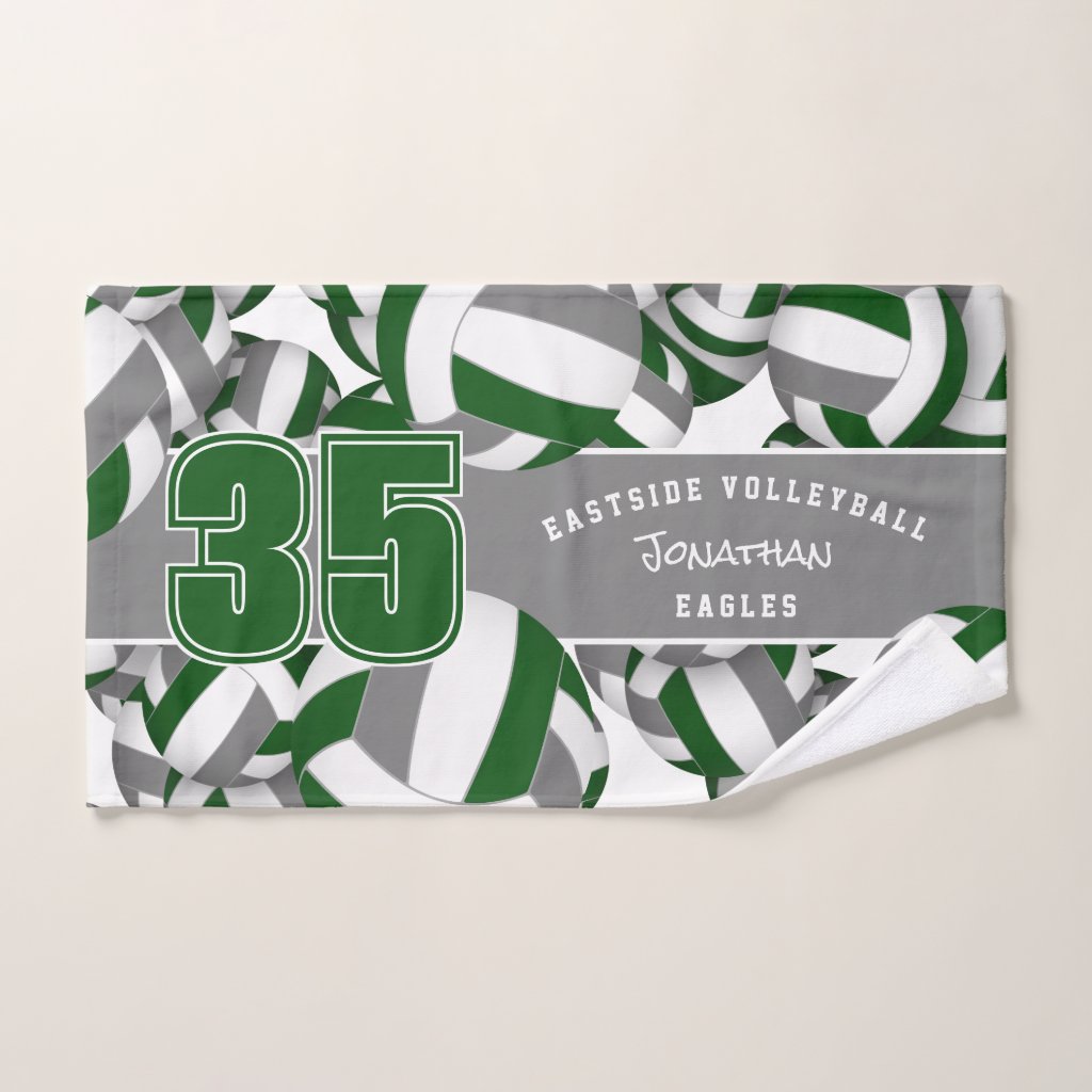 Lots of volleyballs sports team gifts green gray hand towel
