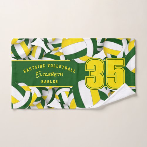 Lots of volleyballs sports club name green gold hand towel 