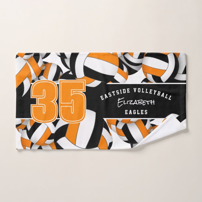 Lots of volleyballs team spirit gifts black orange hand towel  (Hand Towel)