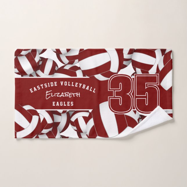 Lots of volleyballs team spirit gifts maroon white hand towel  (Hand Towel)