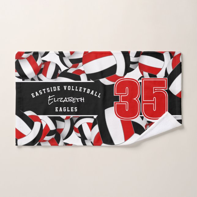 Lots of volleyballs team spirit gifts red black hand towel  (Hand Towel)