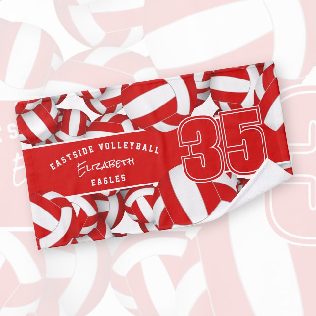 Lots of volleyballs team spirit gifts red white hand towel  (Creator Uploaded)