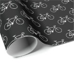 [ Thumbnail: Lots of White Bicycle Shapes On a Black Background Wrapping Paper ]