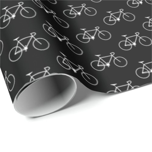 Lots of White Bicycle Shapes on a Black Background Wrapping Paper