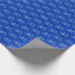 [ Thumbnail: Lots of White Bicycle Shapes On Blue Wrapping Paper ]