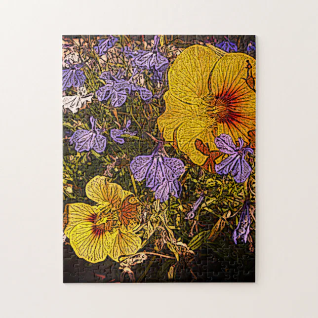 lots of yellow blue and white flowers jigsaw puzzle | Zazzle