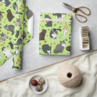 Lotsa Cats bright green roll of Wrapping Paper