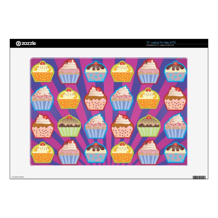 Lotsa Cupcakes Purply Blue Stripes 15" Laptop Decals