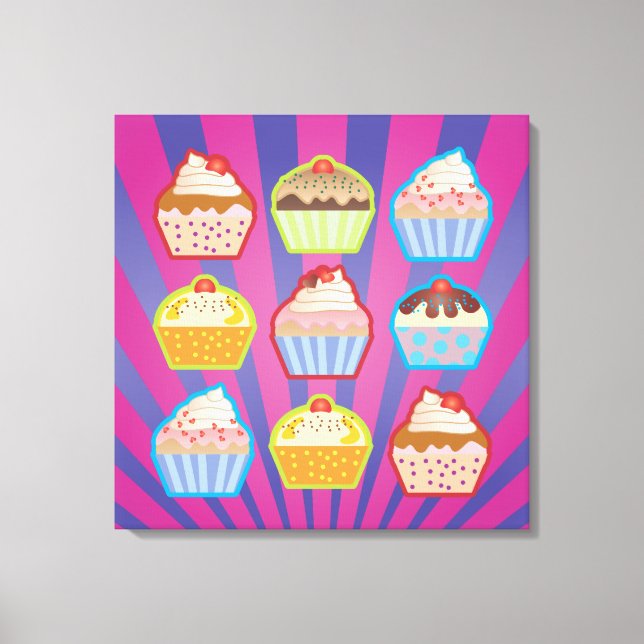 Lotsa Cupcakes Purply Blue Stripes Wrapped Canvas Print (Front)