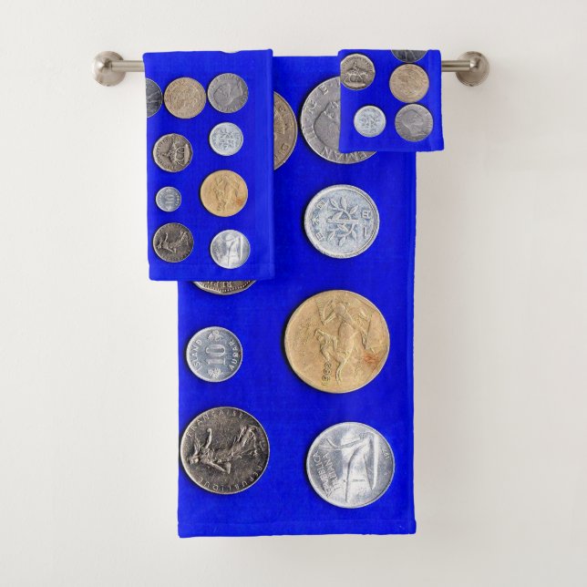 lotsa foreign coins bath towel set (Insitu)