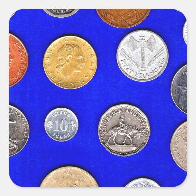 lotsa old foreign coins square sticker (Front)