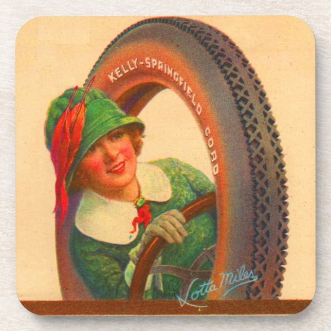 Lotta Miles no. 1- 1920s Kelly-Springfields tire m Drink Coaster (Front)