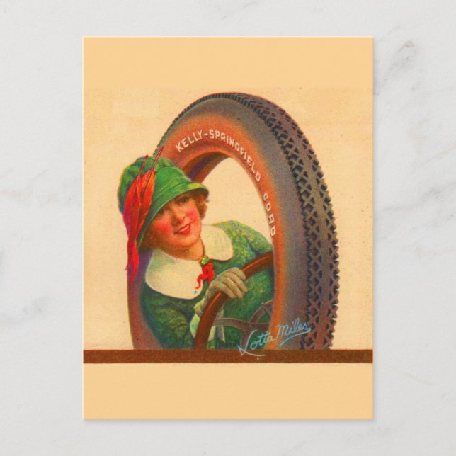 Lotta Miles no. 1- 1920s Kelly-Springfields tire m Postcard (Front)
