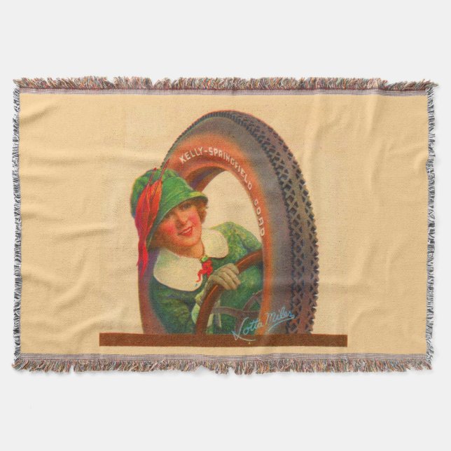 Lotta Miles no. 1- 1920s Kelly-Springfields tire m Throw Blanket (Front)