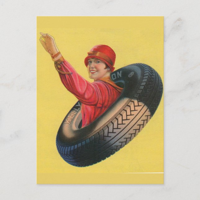 Lotta Miles waving for Kelly-Springfleld tires Postcard (Front)