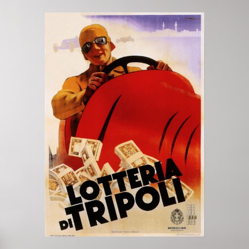 Lotteria Di Tripoli Italy Vintage Car Poster Ad