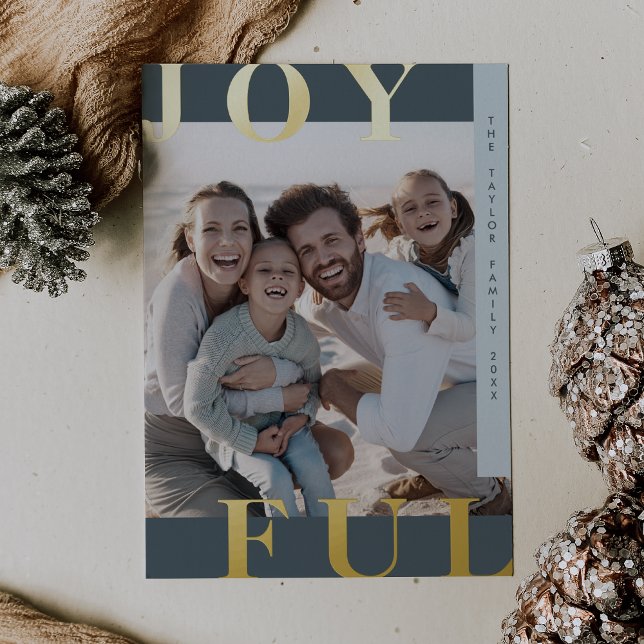 LOTTIE Blue Foil Joyful Family Photo Christmas Foil Holiday Card (LOTTIE Blue Foil Joyful Family Photo Christmas Foil Holiday Card)
