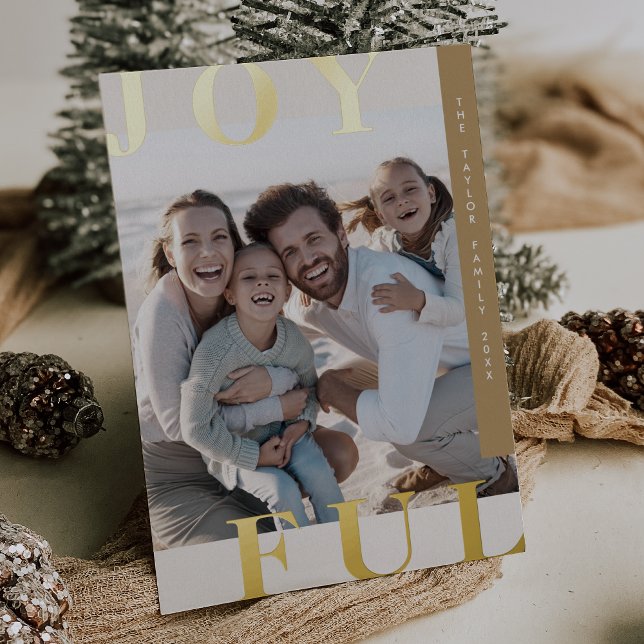 LOTTIE Gold Foil Joyful Family Photo Christmas Holiday Card (LOTTIE Gold Foil Joyful Family Photo Christmas Foil Holiday Card)
