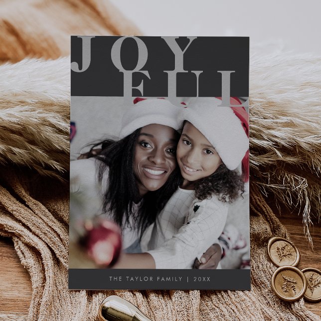 LOTTIE Gray Family Photo Simple Joyful Christmas Holiday Card (LOTTIE Gray Family Photo Simple Joyful Christmas Holiday Card)