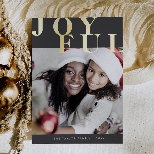LOTTIE Gray Foil Photo Simple Joyful Christmas Foil Holiday Card (LOTTIE Gray Foil Photo Simple Joyful Christmas Foil Holiday Card)