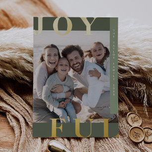 LOTTIE Green Foil Joyful Family Photo Christmas Foil Holiday Card