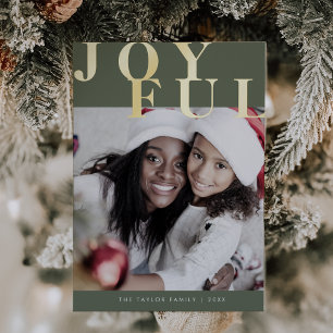 LOTTIE Green Foil Photo Simple Joyful Christmas Holiday Card