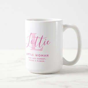 Lottie name meaning and monogram pink text coffee mug