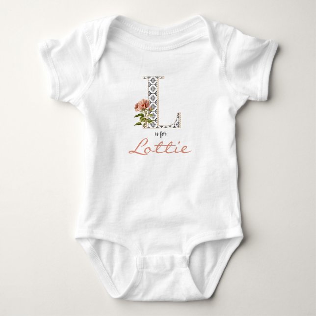 Lottie Name Reveal Floral Letter L Girl Whimsical Baby Bodysuit (Front)