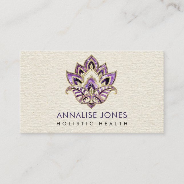 Lotus - Amethyst and Gold on canvas Business Card (Front)