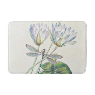 Lotus and dragonfly bathroom mat