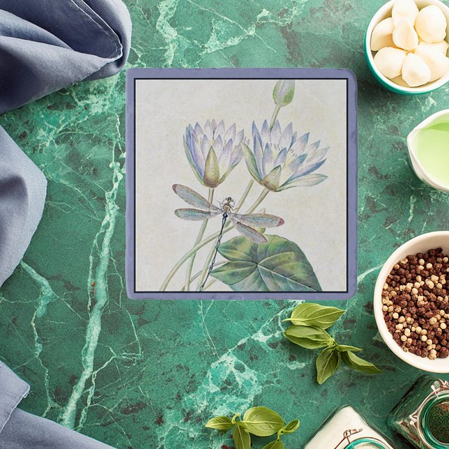Lotus and dragonfly ceramic tile trivet (Creator Uploaded)
