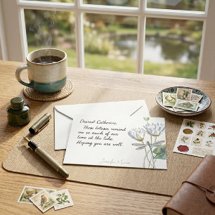 Lotus and dragonfly personalized note card