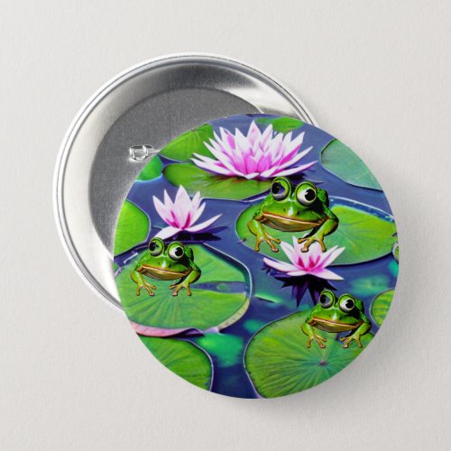 Lotus And Lily Pad Frogs Button