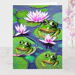 Lotus And Lily Pad Frogs Card