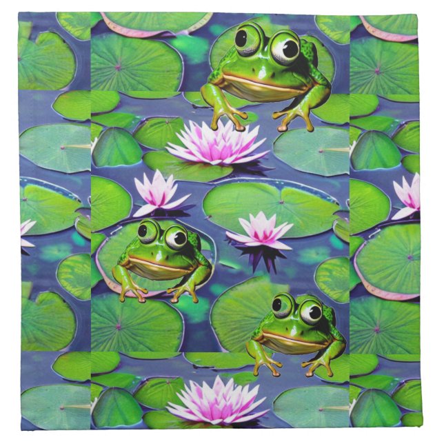 Lotus And Lily Pad Frogs Cloth Napkin (Front)