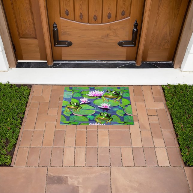 Lotus And Lily Pad Frogs Doormat (Outdoor)