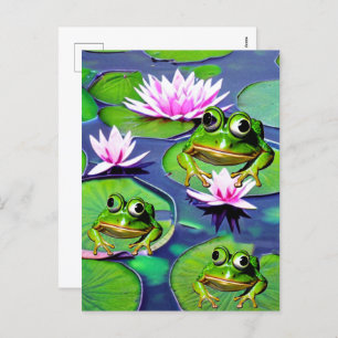 Lotus And Lily Pad Frogs Holiday Postcard