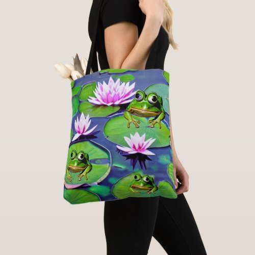 Lotus And Lily Pad Frogs Tote Bag