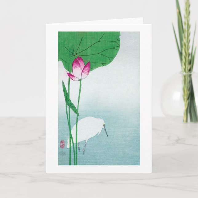 Lotus and White Heron, Koson, Ukiyo-e Card (Front)