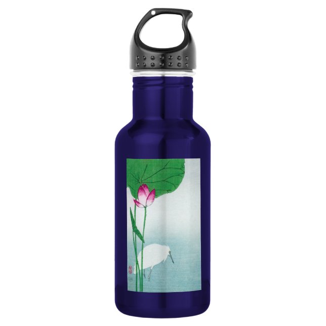 Lotus and White Heron, Koson, Ukiyo-e Stainless Steel Water Bottle (Front)