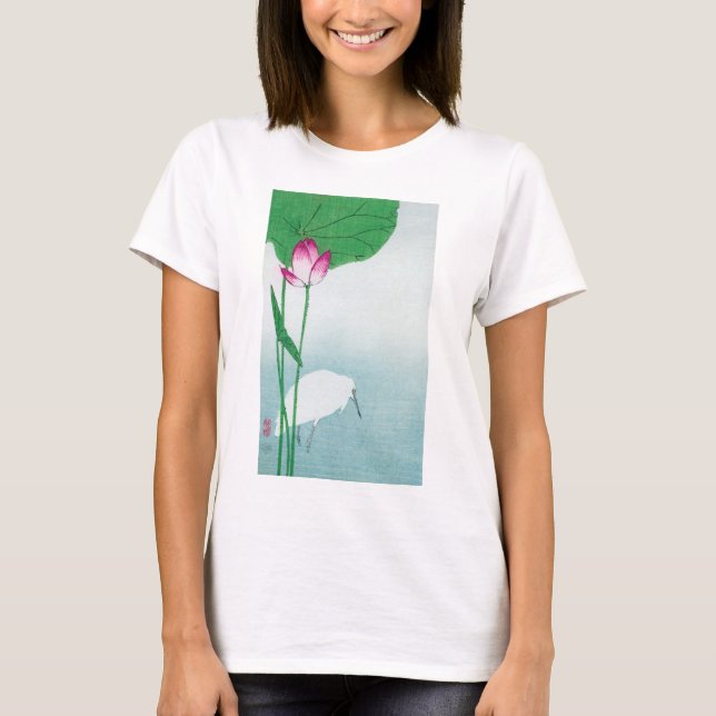 Lotus and White Heron, Koson, Ukiyo-e T-Shirt (Front)