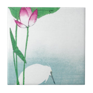 Lotus and White Heron, Koson, Ukiyo-e Tile