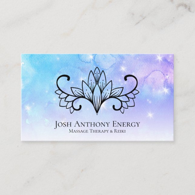 *~* Lotus Aqua Pink Pastel Nebula Galaxy Universe Business Card (Front)