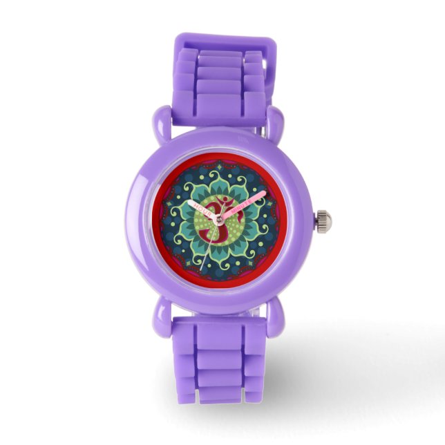 Lotus Aum - OM - Red, Blue and Teal Wrist Watch (Front)