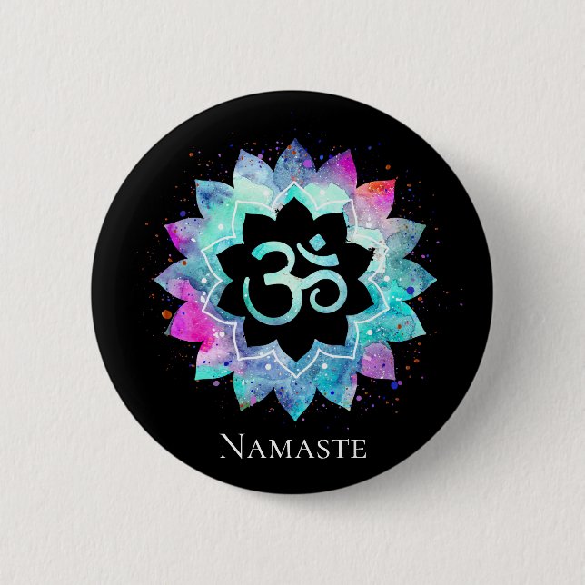 *~* Lotus AUM OM  Symbol Watercolor  Mandala Button (Front)
