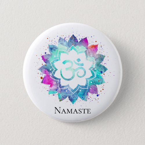  Lotus AUM OM  Symbol Watercolor  Mandala Button